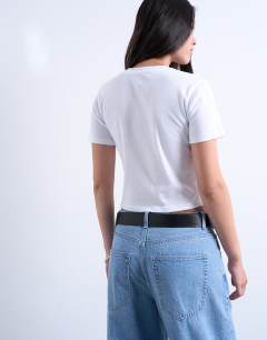 Model wearing Shrunken everyday tee in white
