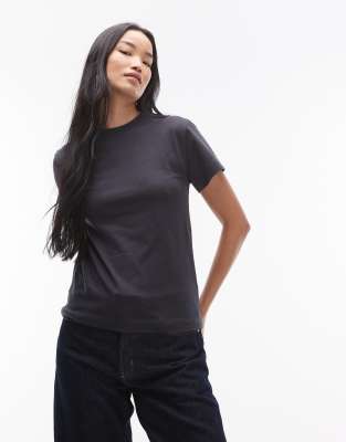 Topshop Shrunken Tee In Slate-gray