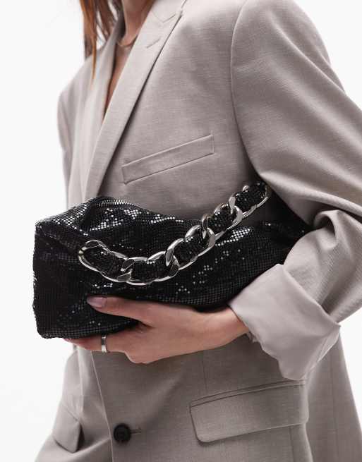 Topshop Sia chainmail shoulder bag with plaited chain handle in black, 3 of 4
