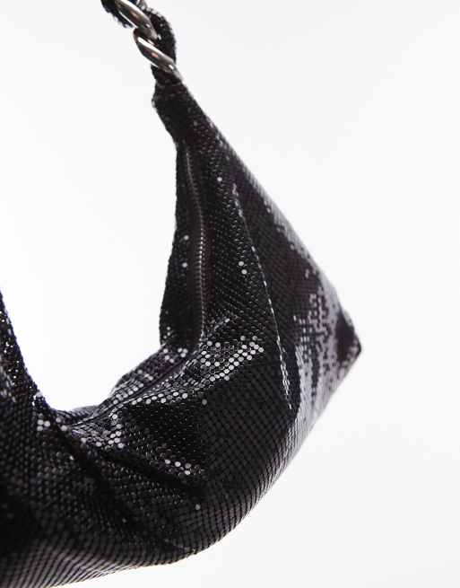 Topshop Sia chainmail shoulder bag with plaited chain handle in black, 4 of 4