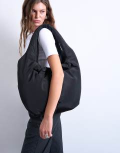 Sia ruched nylon shoulder bag in black