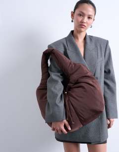 Sia ruched nylon shoulder bag in chocolate