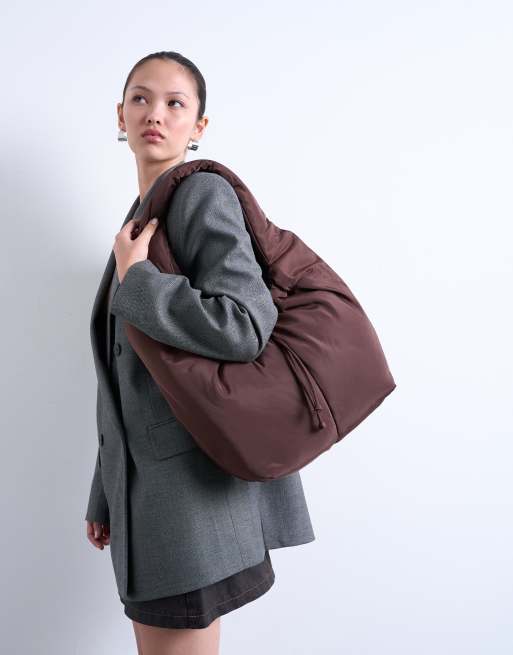 Topshop - Sia - Sac porté épaule froncé en nylon - Chocolat, 4 de 4
