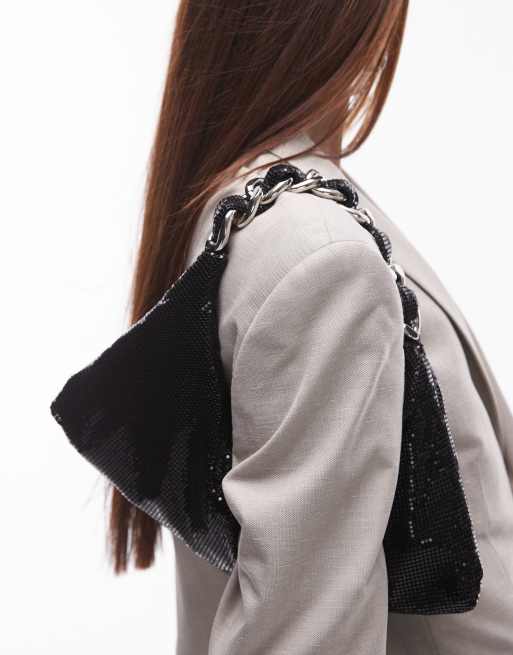 Topshop – Sia – Svart axelväska med flätat kedjehandtag i ringbrynjestil