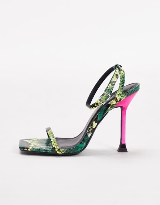 Topshop Sia two part heeled sandals in snake ASOS