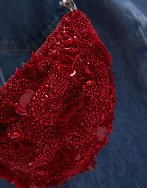 Topshop - Sian - Borsa da spalla rossa decorata con paillettes, 2 di 4