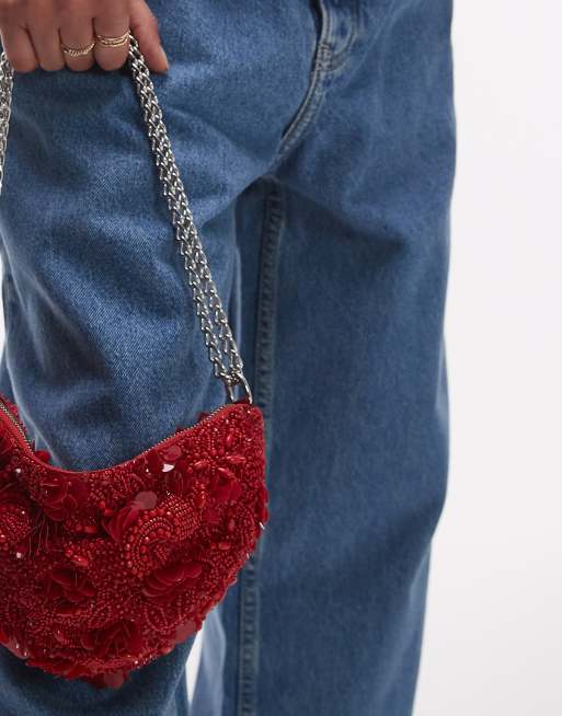 Topshop – Sian – Czerwona zdobiona cekinami torebka na ramię, 4 z 4