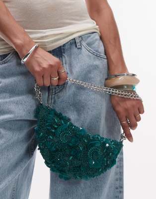 Topshop - Sian - Sac porté épaule orné de sequins - Sarcelle-Vert