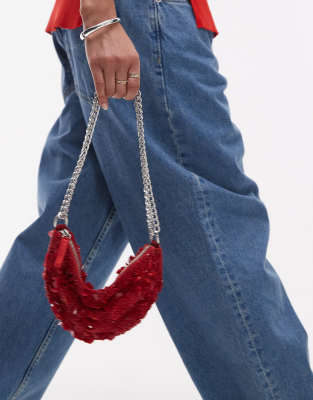 Topshop Sian sequin embellished shoulder bag in red