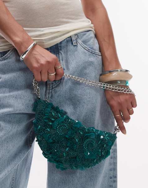 Topshop Sian sequin embellished shoulder bag in teal - view 1
