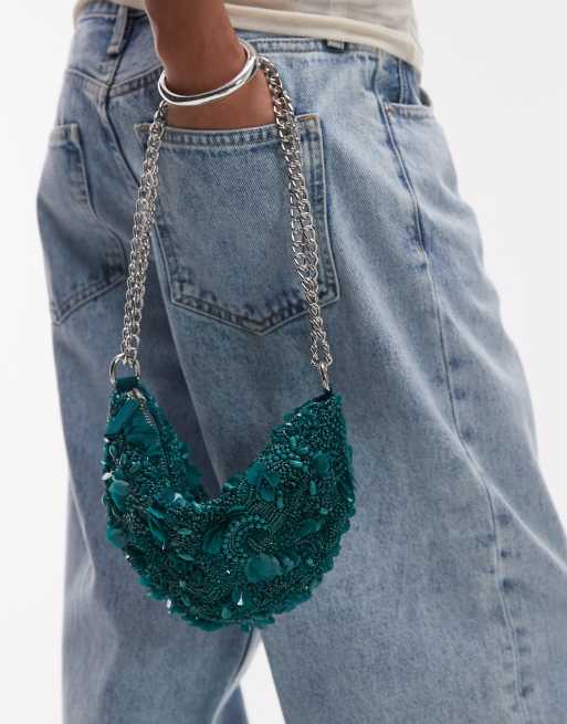 Topshop Sian sequin embellished shoulder bag in teal
