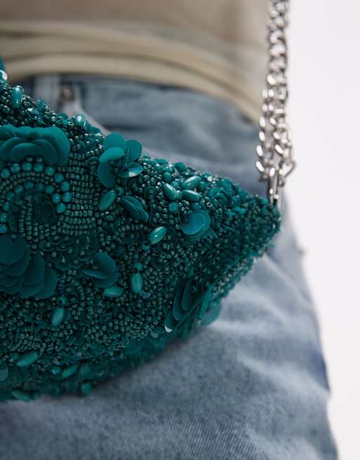 Topshop Sian sequin embellished shoulder bag in teal, 3 of 4