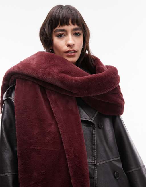 Topshop - Sid - Écharpe large en fausse fourrure - Bordeaux, 3 de 4