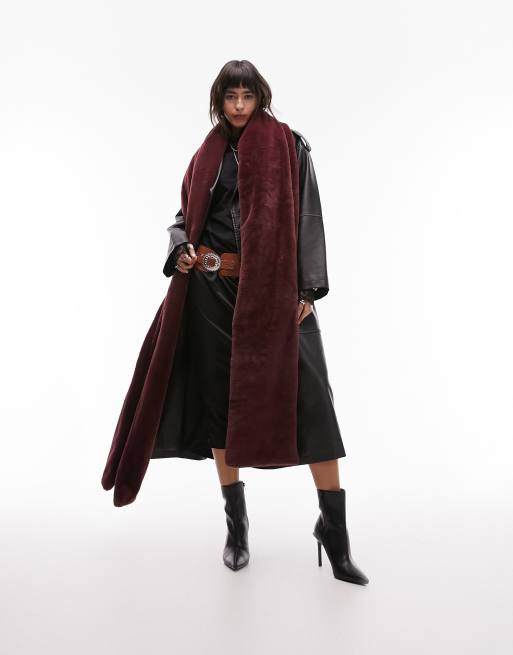 Topshop - Sid - Sciarpa larga bordeaux in pelliccia sintetica, 4 di 4