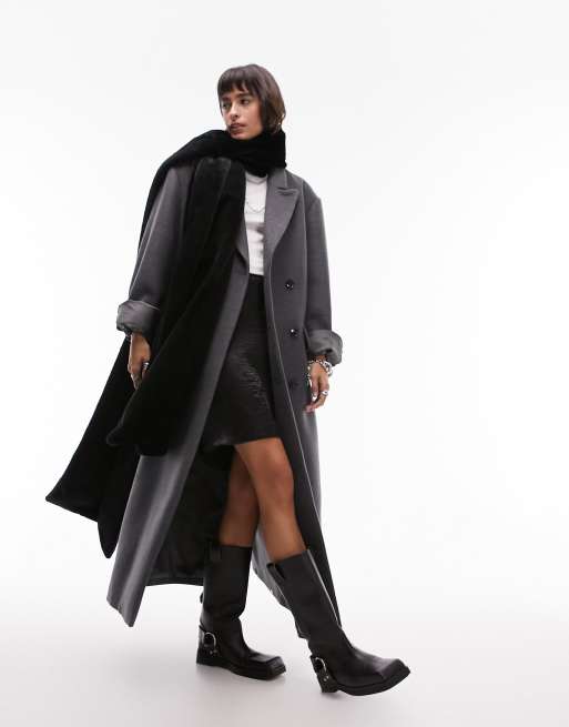 Topshop Sid wide faux fur scarf in black