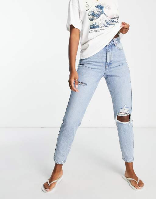 Topshop side and knee rip Mom in bleach  - LBLUE