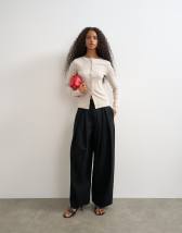 Topshop side buckle wide leg jean in clean black