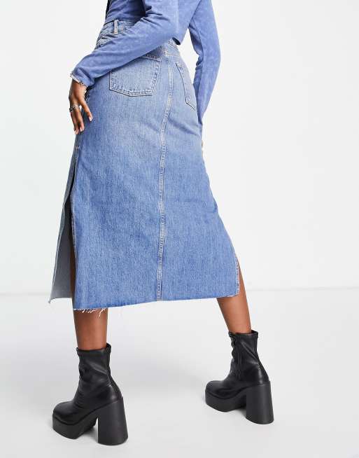 Side split denim 2025 midi skirt topshop