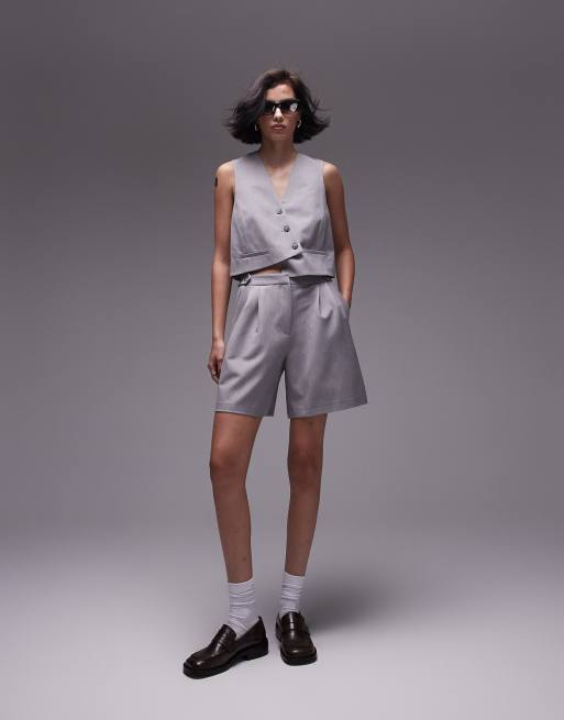 Topshop side tab knee shorts in grey (part of a set)