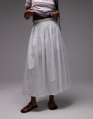 Topshop side zip crinkle cotton laundered full skirt in ivory - view 1