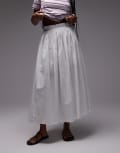 [Topshop] Topshop side zip crinkle cotton laundered full skirt in ivory-White 14 IVORY