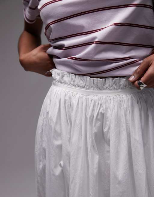 Topshop side zip crinkle cotton laundered full skirt in ivory, 3 of 5