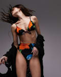 [Topshop] Topshop sideways tie front triangle bikini top in bold floral print-Multi 10 MULTI