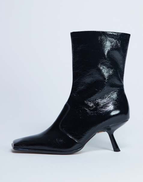 Topshop - Sienna - Bottines en cuir haut de gamme à bout carré et talon mi-haut - Noir - view 1