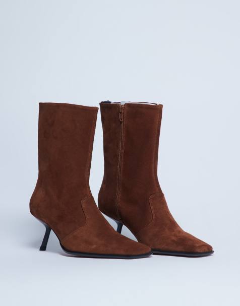 Topshop - Sienna - Bottines en daim de qualité supérieure à bout carré et talon mi-haut - Fauve - view 1