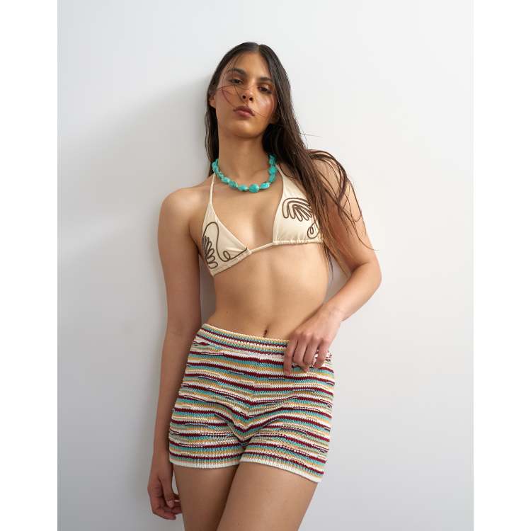 Topshop Sienna embroidered triangle bikini in off white and