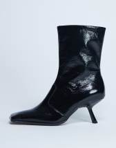Topshop Sienna Premium leather square toe mid heel boot in black