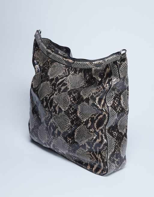 Topshop Sienna real leather shoulder bag in brown snake