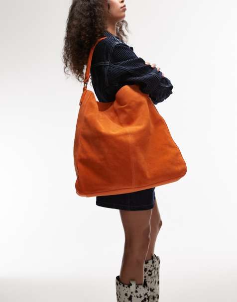 Topshop Sienna real leather shoulder bag in orange - view 1