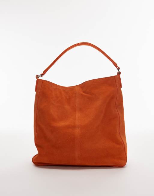 Topshop Sienna real leather shoulder bag in orange