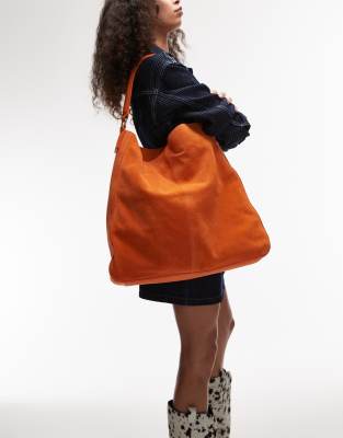 Topshop - Sienna - Schultertasche aus Echtleder in Orange