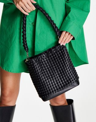 Topshop Sienna weave shoulder bag in black - ASOS Price Checker
