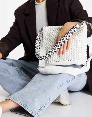 Topshop Sienna weave shoulder bag in white