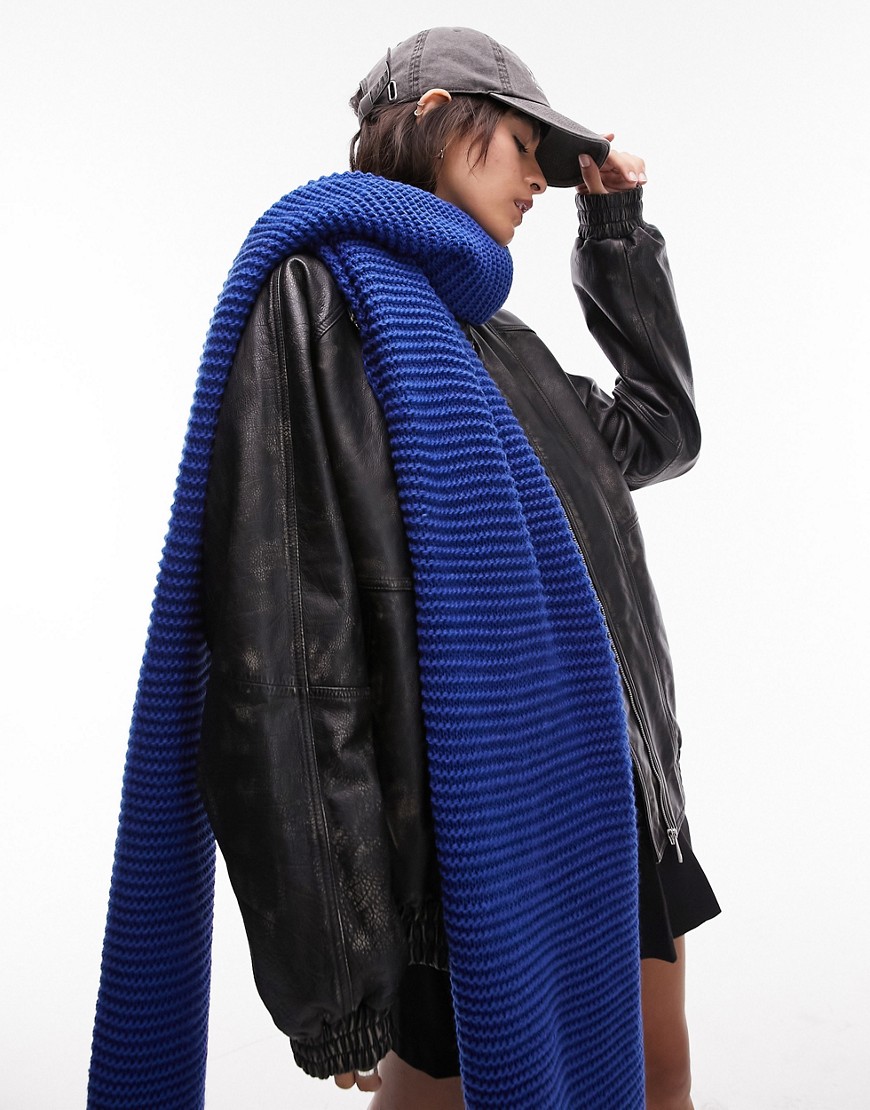 Topshop Sienna wide knit scarf in blue