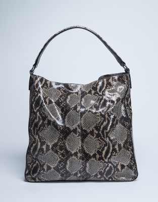 Topshop - Sienne - Sac porté épaule en cuir véritable à motif serpent - Marron-Brown