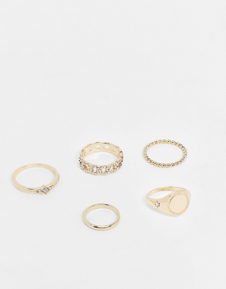 Topshop signet and chain link ring multipack in gold