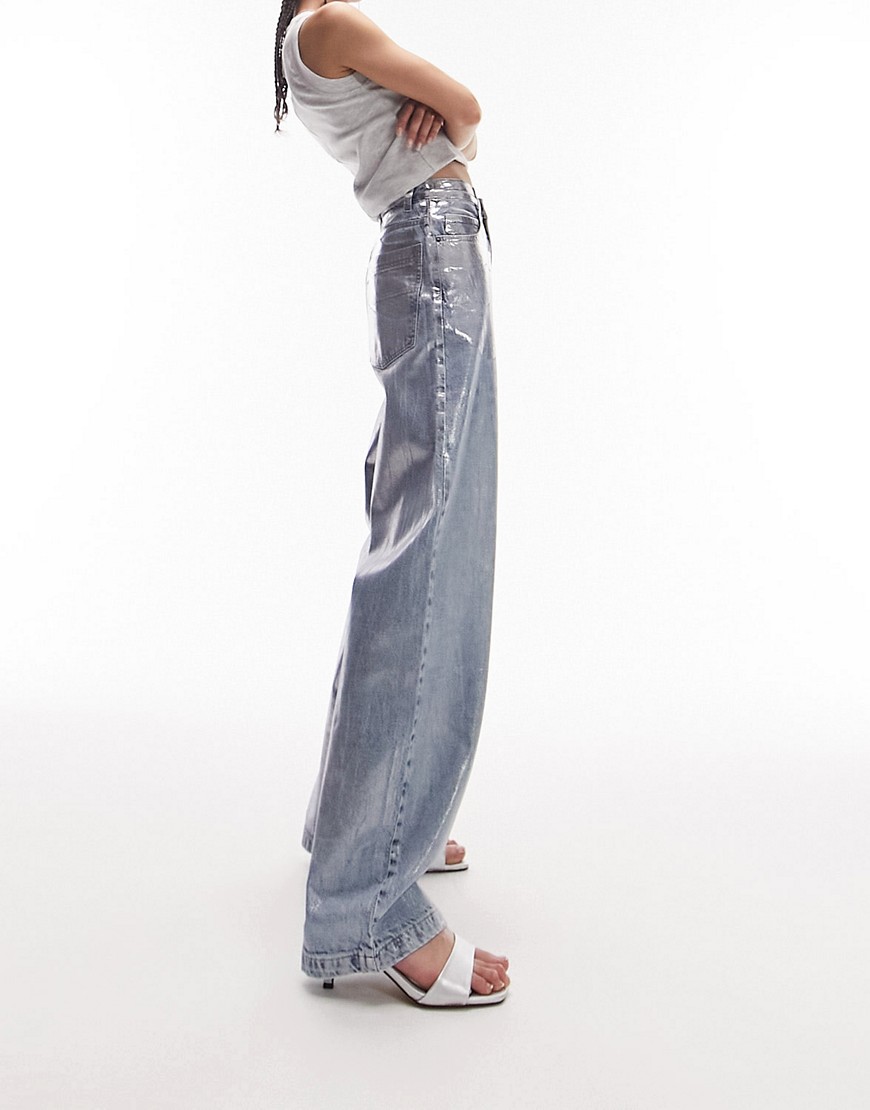 Topshop silver foil baggy jeans in bleach