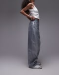 Topshop silver foil high rise baggy jeans in dove grey