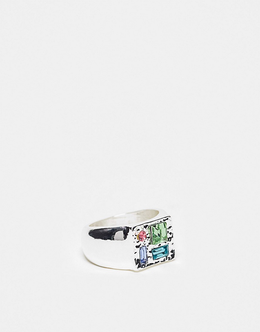 Topshop silver mixed stone signet ring