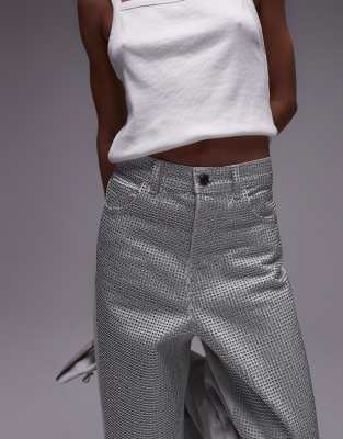 silver studded mid rise Column jeans in bone white