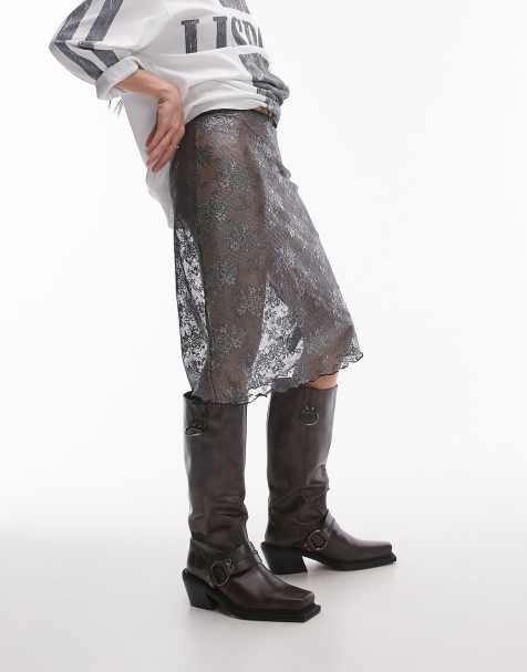 Topshop – Silverfärgad, metallisk, skir kjol i 90-talsstil av spets - view 1