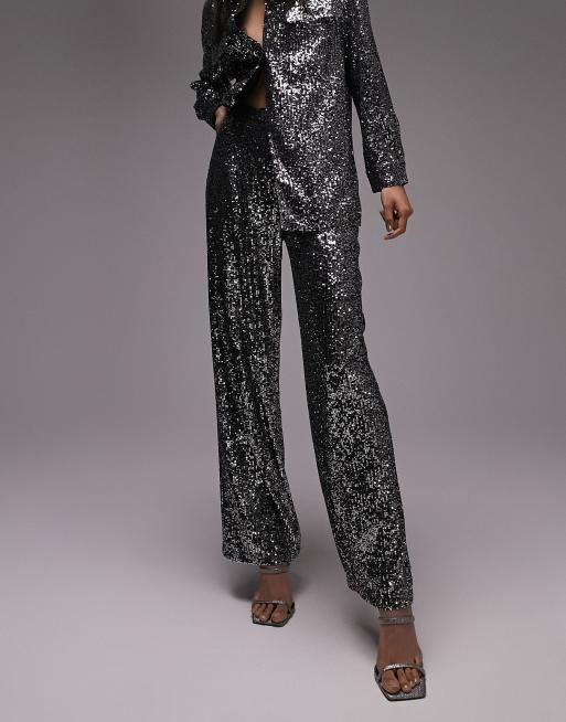 Topshop – Silverfärgade byxor med minipaljetter i slouchy passform, del av set , 2 av 4