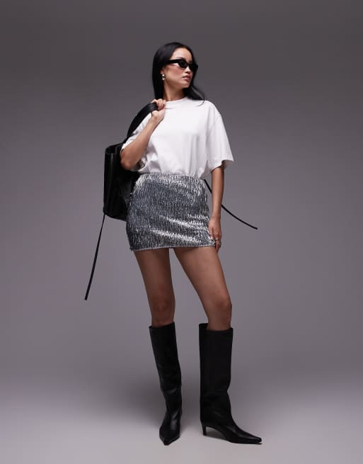 Topshop – Silverfärgad,stavutsmyckad minikjol, 3 av 5