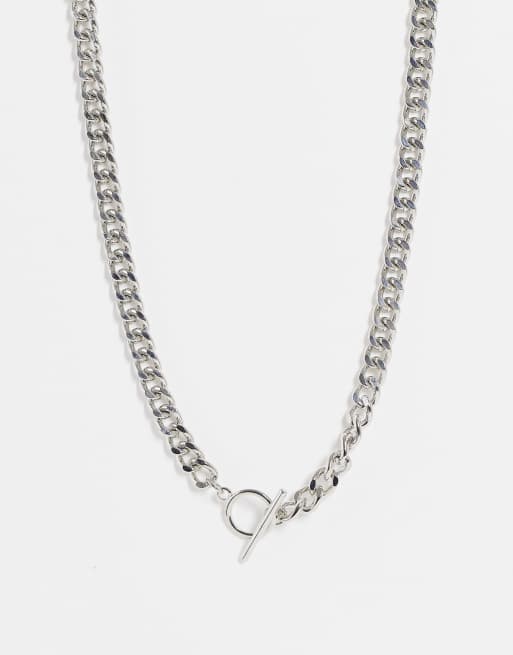 Topshop – Silverfärgat grovt halsband med t-stängning i lariat