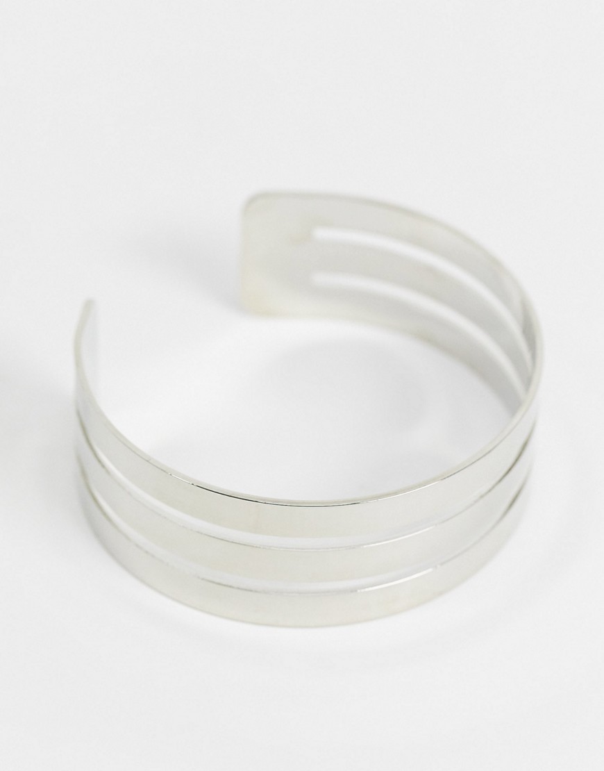 Topshop – Silverfärgat minimalistiskt manschettarmband med flera rader