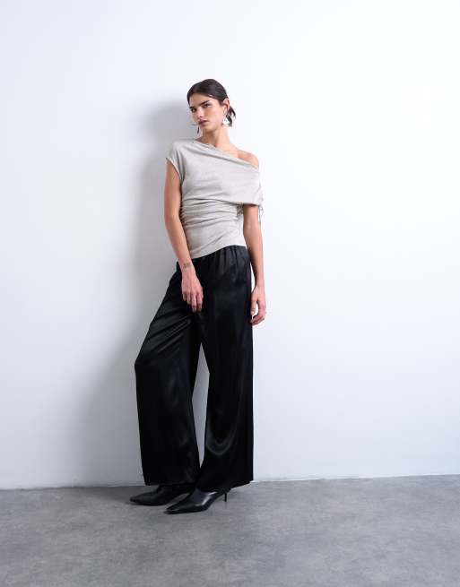 Topshop – Silvermetallisk, asymmetrisk topp med rysch, 3 av 4